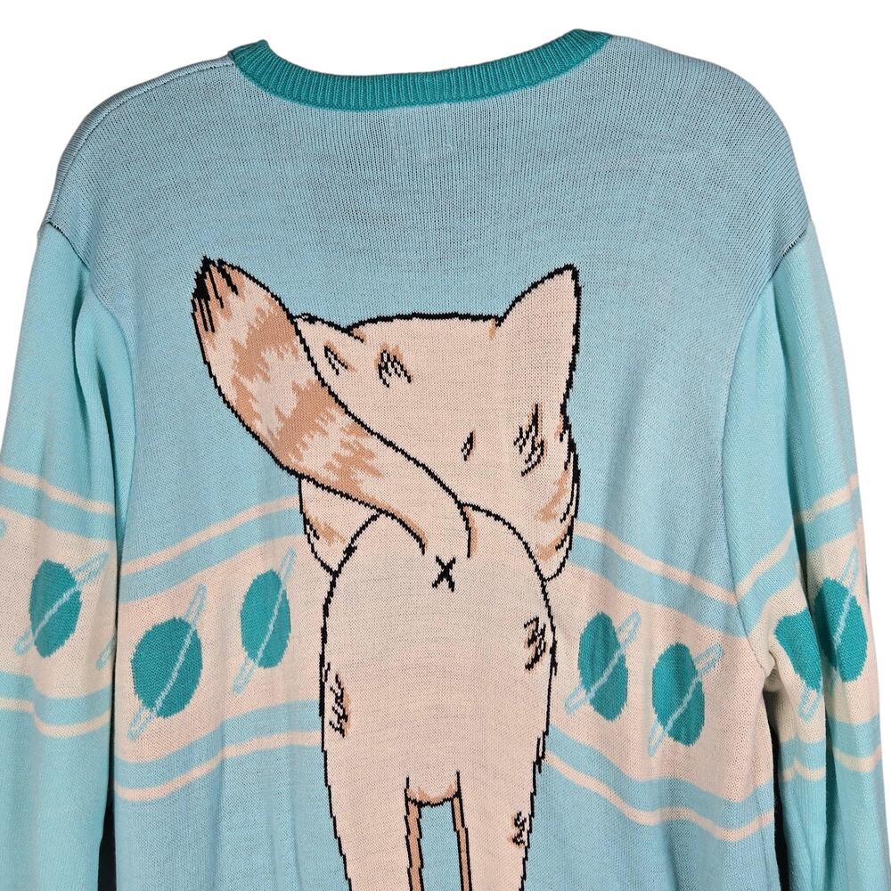 Lil Bub Mister Marbles Sweater Womens 3XL Blue Knit Space Cat Graphic Pullover - Picture 7 of 11